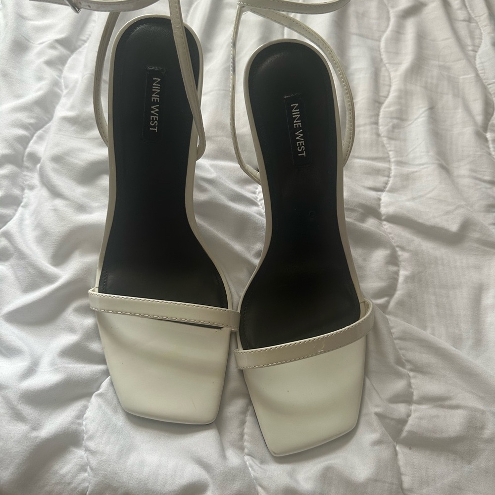 Nine West White Heels with Square Toe Design